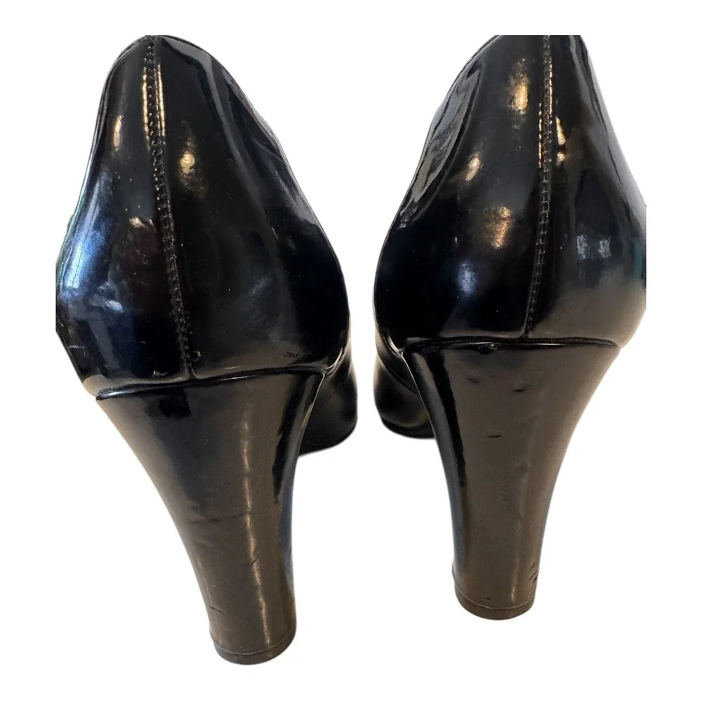 LifeStride Simply Comfort Black Patent Cap Toe Pumps Block Heel Shoes Womens 11M